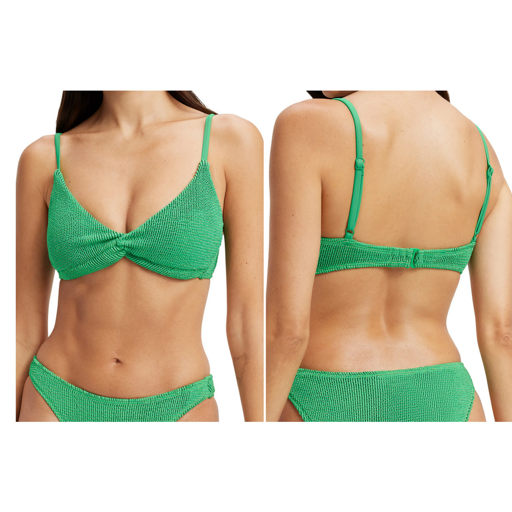 Good American Always Fits Twisted Bikini Top Size 1 Small Swim Crinkle Green NWT